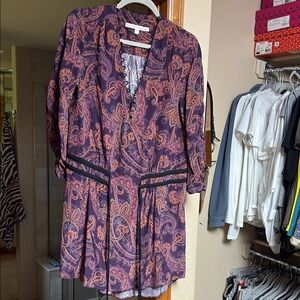 Veronica Beard Blue and Pink Bishop Sleeve Mini Dress